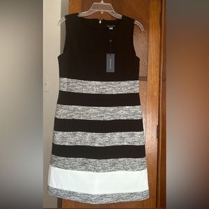 NWT Tommy Hilfiger Black White Mottled Stripe Sheath Dress size 8